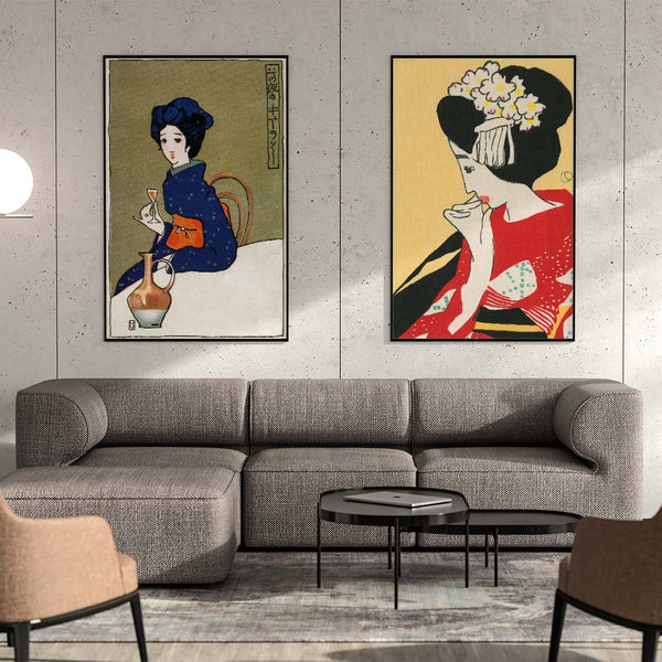 Japanese fine art prints in a modern interior decor