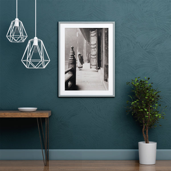 Fine art print of a Buddhist monk praying at a temple